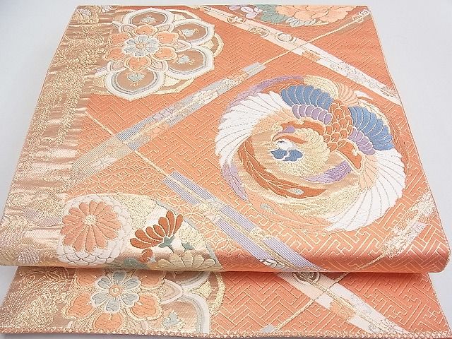 平和屋着物■六通柄袋帯 鳳凰花丸文 金糸 逸品 ya0484
