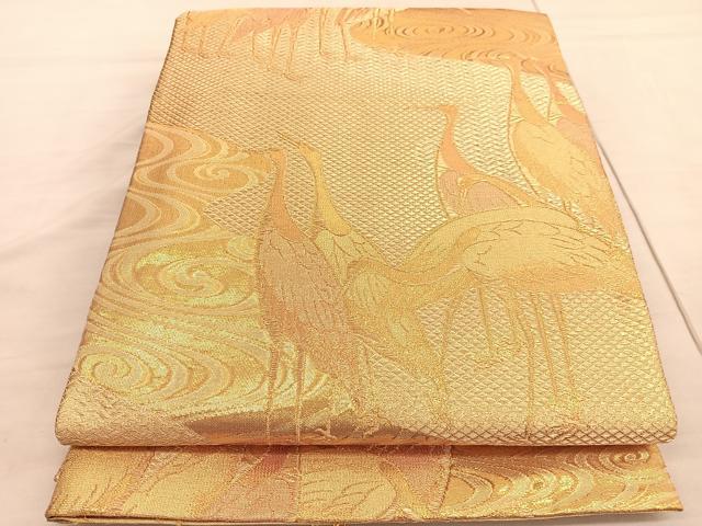 平和屋着物◎六通柄袋帯　佐賀綴　群鶴　金糸　正絹　逸品　BAAV5075hv