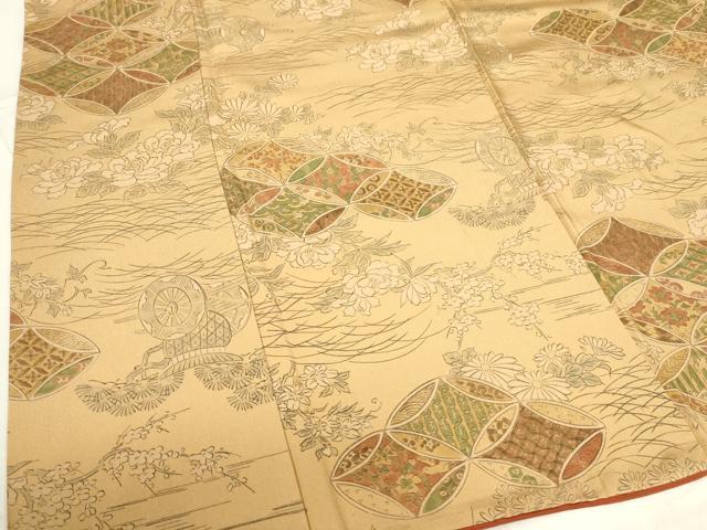 Full-Length Under-Kimono - 平和屋着物■上質な小紋　手描き　器物車花文　正絹　逸品　DABB3695cm