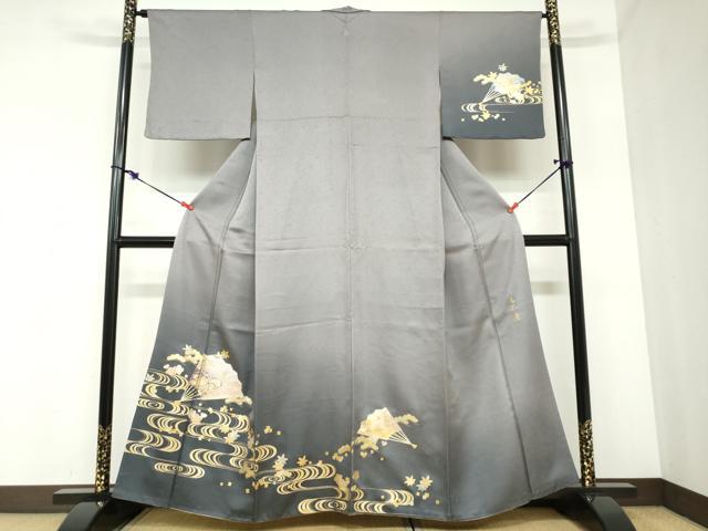 Rakuten - 平和屋着物●金彩友禅　卓越技能者・名工・和田光正　訪問着　流水扇面草花文　金彩　正絹　逸品　DABC2423ud