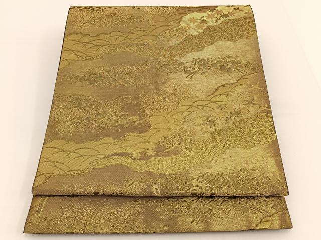平和屋着物◎六通柄袋帯 道長花文 黒地 金糸 正絹 逸品 BAAT3535ui