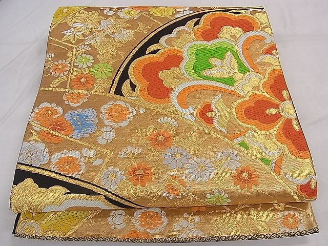 平和屋着物■六通柄袋帯 唐織 吉祥草花文 黒地 金銀糸 逸品 dy6770