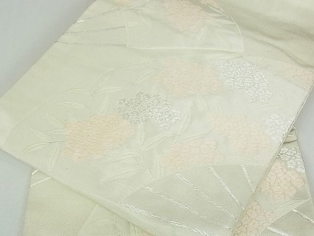 平和屋着物■九寸名古屋帯　唐織　扇面花文　銀糸　逸品　rt2780