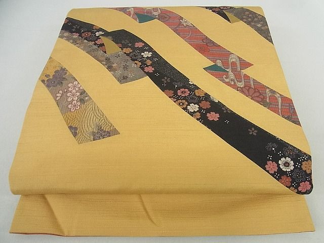 平和屋着物■太鼓柄京袋帯 紬地 切嵌 舞花文 jm2612