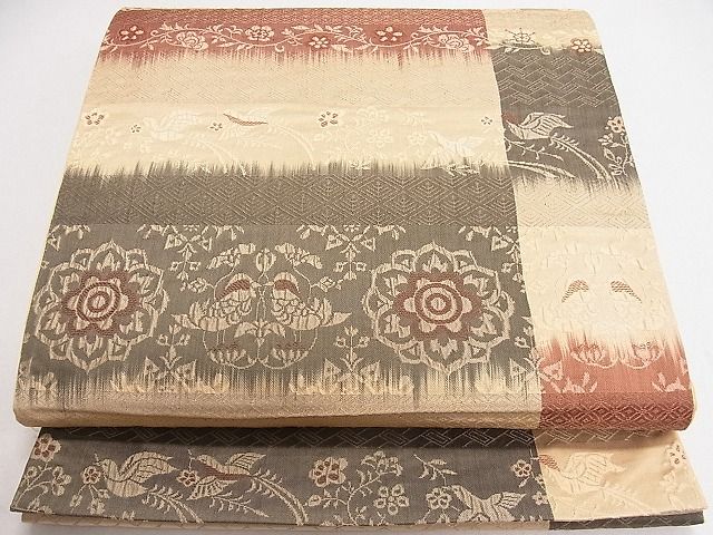 平和屋着物■全通柄袋帯 ふくれ織 横段花鳥文 金糸 逸品 ya0678
