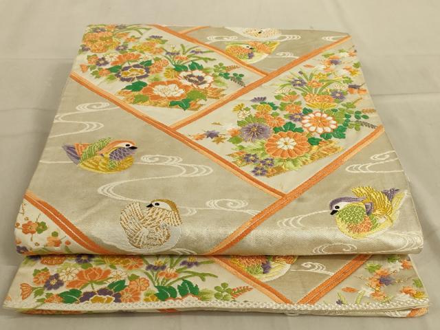 平和屋着物◎六通柄袋帯　唐織　鴛鴦花文　金銀糸　正絹　逸品　AABC3296ou