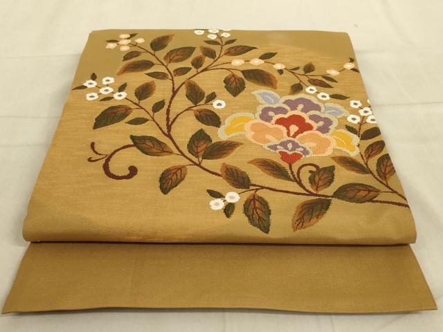 平和屋着物◎太鼓柄袋帯　更紗花文　正絹　逸品　AABC3297ou