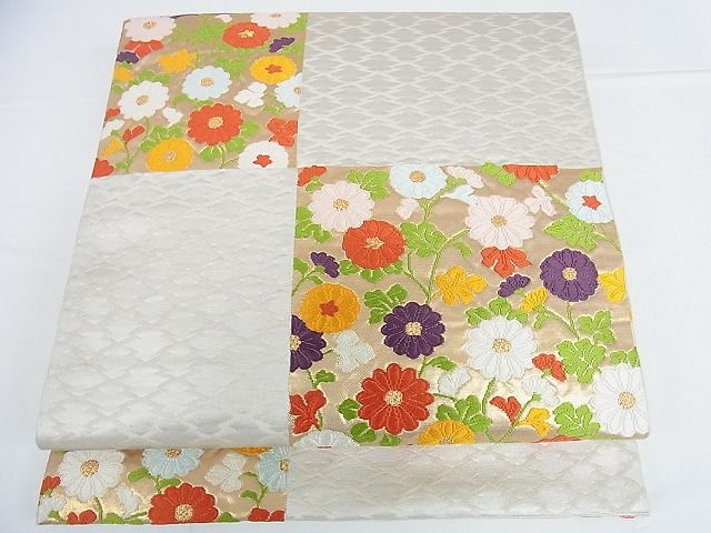 平和屋着物◎六通柄袋帯　唐織　市松花文　金銀糸　逸品　DAAF5778cf