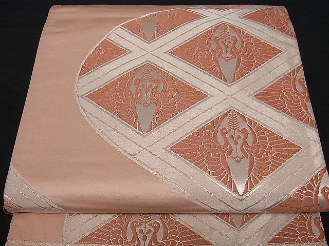 平和屋着物■六通柄袋帯 唐織 菱双鶴文 銀糸 逸品 ng2691