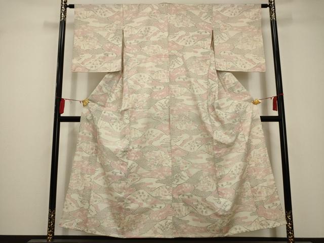 乐天商城 - 平和屋着物▽お召　単衣　風景文　正絹　逸品　AABA5454sx