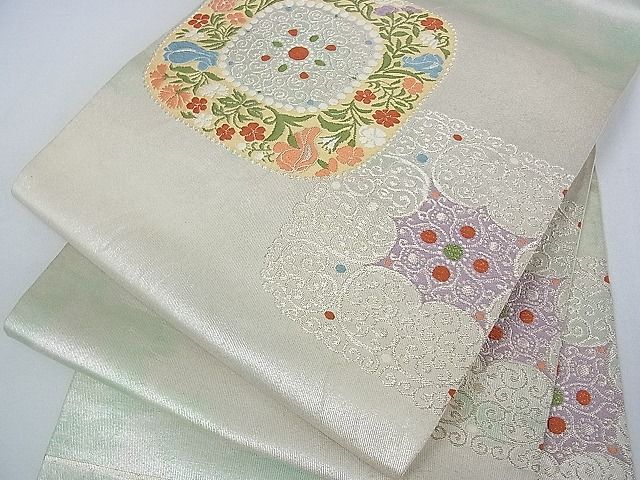 平和屋着物■六通柄袋帯 唐織 草花文 銀糸 逸品 ud2686