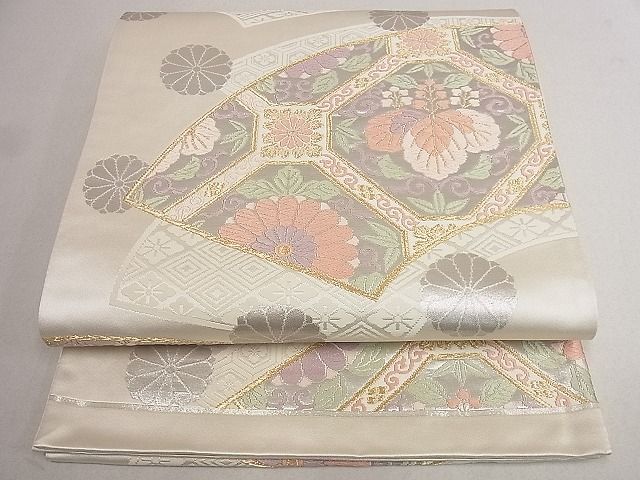 平和屋着物■六通柄袋帯　唐織　地紙吉祥花文　金銀糸　逸品　du4078