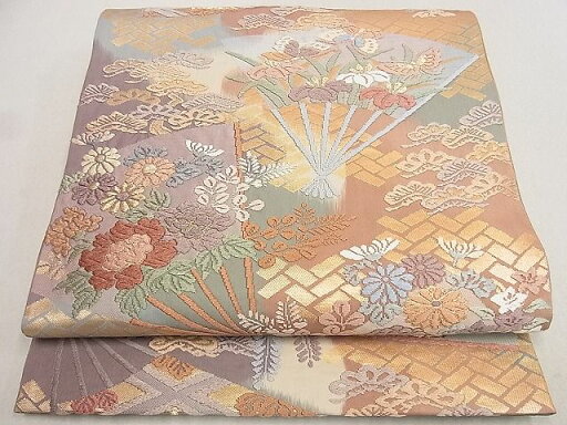 平和屋着物■六通柄袋帯 唐織 扇面吉祥花蝶文 金糸 逸品 du4133 平和屋着物■六通柄袋帯 唐織 扇面吉祥花蝶文 金糸 逸品 du4133