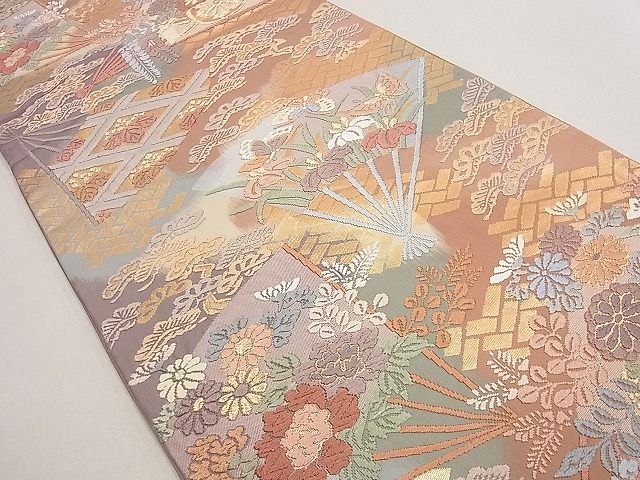 平和屋着物■六通柄袋帯　唐織　扇面吉祥花蝶文　金糸　逸品　du4133