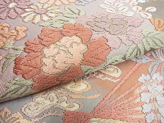 平和屋着物■六通柄袋帯　唐織　扇面吉祥花蝶文　金糸　逸品　du4133