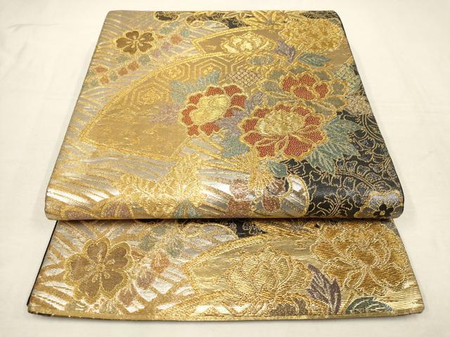 Rakuten - 平和屋着物▼六通柄袋帯　扇面草花文　金銀糸　正絹　逸品　AAAV0873wj