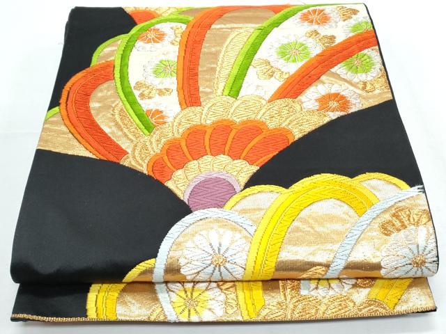 乐天商城 - 平和屋着物◎六通柄袋帯　唐織　吉祥花文　黒地　金糸　正絹　逸品　CABF7877th
