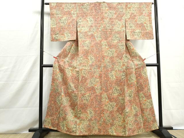 平和屋の平和屋着物■上質な小紋 冊子更紗花文 正絹 逸品 DABH8591qa｜アングル2