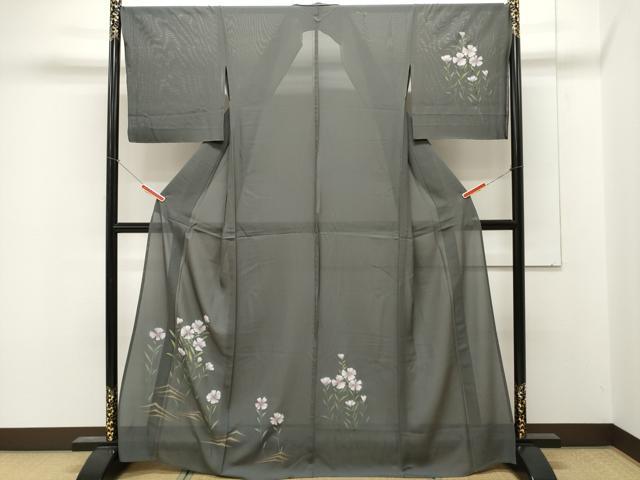Summer Wear - 平和屋着物＊夏物　訪問着　絽　草花文　藍墨茶色　正絹　逸品　未使用　CAAT1374ev