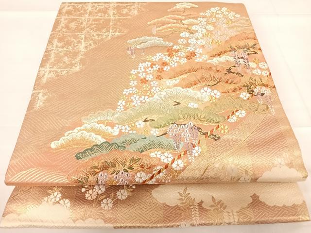平和屋着物◎六通柄袋帯　唐織　優都里　吉祥松文　金糸　正絹　逸品　AABE3521yx