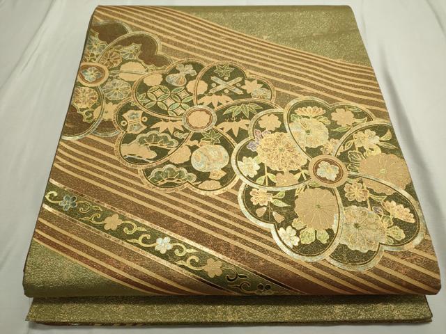 平和屋着物◎太鼓柄袋帯　吉祥宝尽くし花文　金銀彩　正絹　逸品　CAAL8504ze
