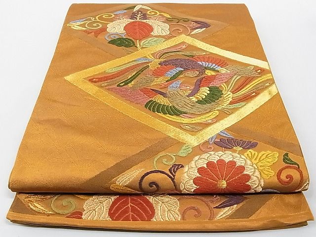平和屋着物◎六通柄袋帯　唐織　鳳凰花菱文　金糸　正絹　逸品　AAAF4839Ajz