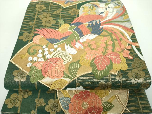 平和屋着物●人間国宝　五代　田畑喜八　六通柄袋帯　唐織　地紙鳳凰花文　金銀糸　正絹　逸品　DABB4646ps