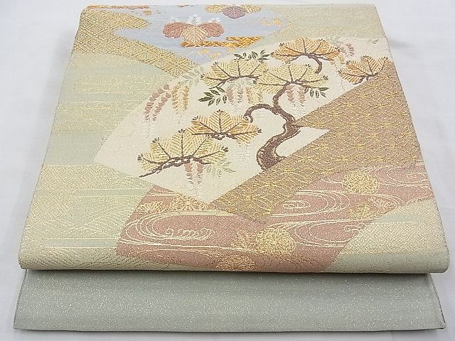 平和屋着物◎太鼓柄袋帯　唐織　地紙吉祥草花文　金糸　逸品　BAAG4538th