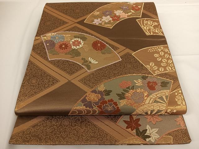 平和屋着物◎六通柄袋帯　唐織　地紙草花文　金糸　正絹　逸品　AAAN4572dx