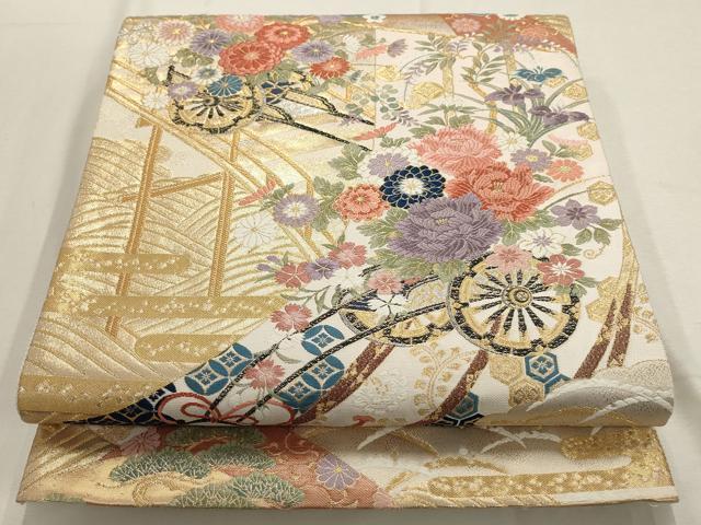 平和屋着物▼六通柄袋帯　花車文　金銀糸　正絹　逸品　AABD8140wj