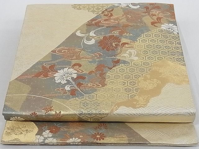 平和屋着物◎六通柄袋帯　唐織　更紗花文　金糸　引箔　正絹　逸品　AAAE6854Abw