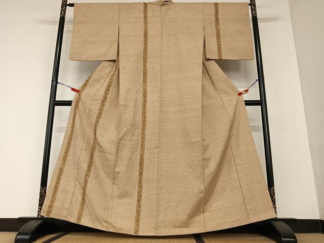 Rakuten - 平和屋着物●訪問着　紬地　手描き　更紗花間道　正絹　逸品　AAAY0107zg