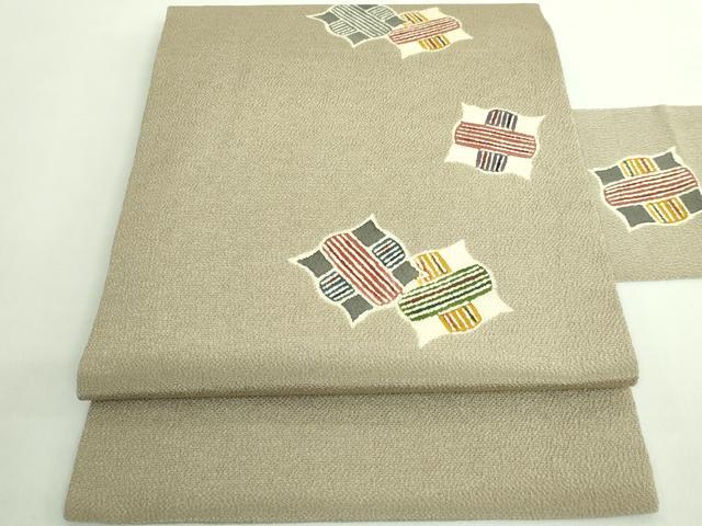 平和屋着物■極上　人間国宝 芹沢圭介一番弟子　下平清人　九寸名古屋帯　糸車　色　鬼しぼ縮緬　逸品　..