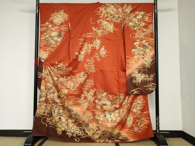 平和屋着物■豪華振袖 草花文 暈し染め 金彩 正絹 逸品 AAAT3636nf