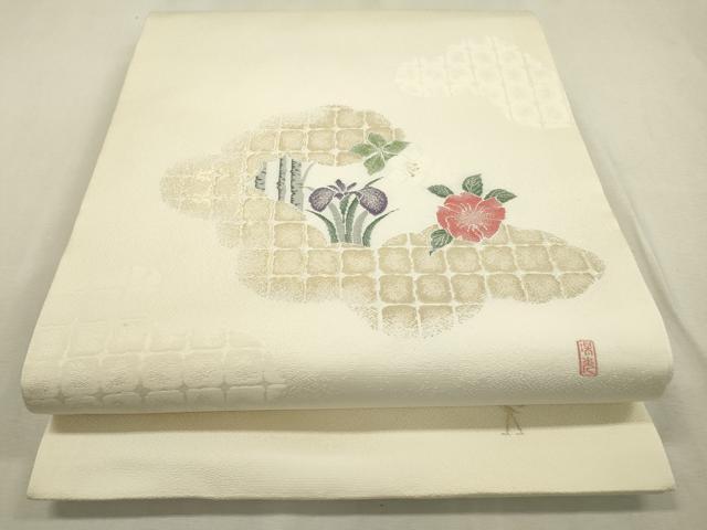 Rakuten - 平和屋着物●西陣　白綾苑大庭　九寸開き名古屋帯　作家物　寿光織　皇華　金糸　正絹　逸品　DABD5832fe