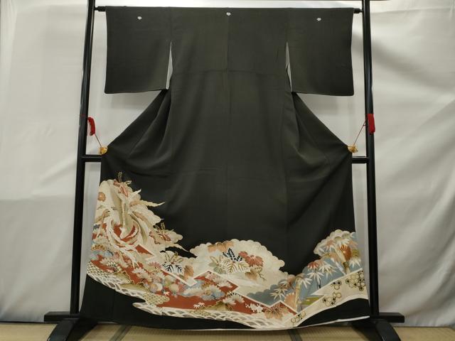 平和屋着物■豪華黒留袖 鳳凰花文 金糸 金彩 正絹 逸品 AAAY5222nf