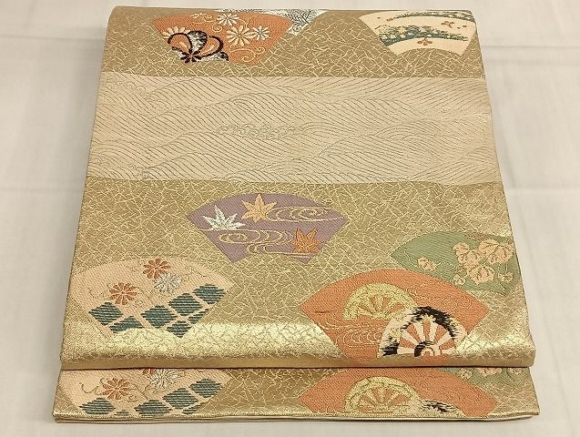平和屋着物◎全通柄袋帯　地紙草花文　金銀糸　正絹　逸品　AAAH7580Bnf