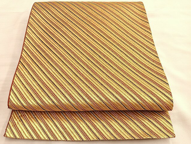 平和屋着物◎全通柄袋帯　斜線文様　金糸　正絹　逸品　BAAK0946du