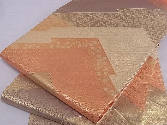 平和屋着物■佐賀錦　両面六通柄袋帯　吉祥花菱文　金糸　正絹　逸品　A-sx7659