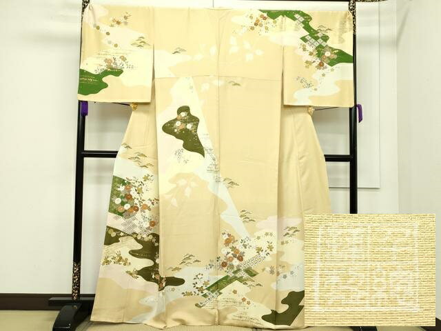 平和屋本店■極上 創業460年 千總 訪問着 駒刺繍 道長草花文 飴色地 逸品 CZAA1320s5