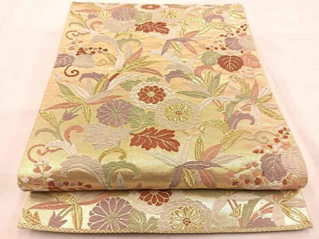 平和屋着物◎六通柄袋帯　唐織　花唐草文　金糸　正絹　逸品　BAAU2823yc