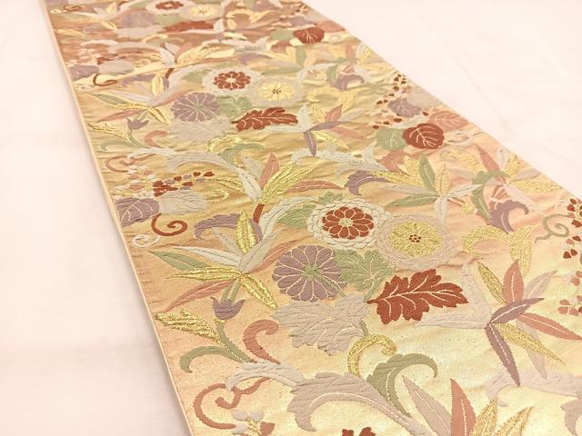 平和屋着物◎六通柄袋帯　唐織　花唐草文　金糸　正絹　逸品　BAAU2823yc