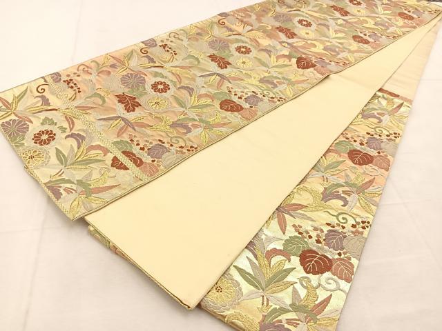 平和屋着物◎六通柄袋帯　唐織　花唐草文　金糸　正絹　逸品　BAAU2823yc