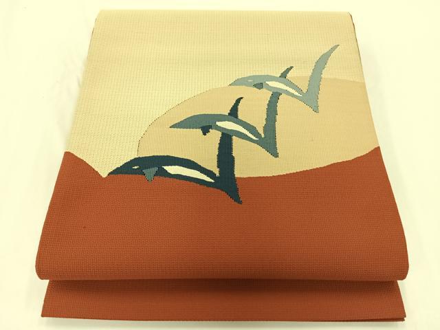 平和屋着物◎太鼓柄袋帯　イルカ　正絹　逸品　AAAP0366wt...