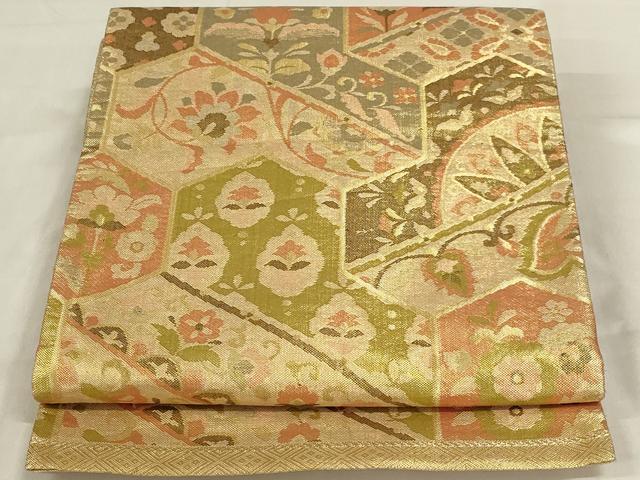 平和屋着物◎佐賀錦 六通柄袋帯 更紗花文 金糸 正絹 逸品 AABD9308ou