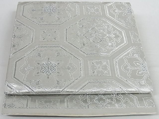 平和屋着物◎六通柄袋帯　蜀江花文　銀糸　正絹　逸品　AAAE6876Abw