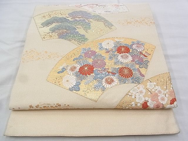平和屋着物◎綴れ 太鼓柄袋帯 唐織 麗華吉祥扇面文 金糸 逸品 BAAI2230wk