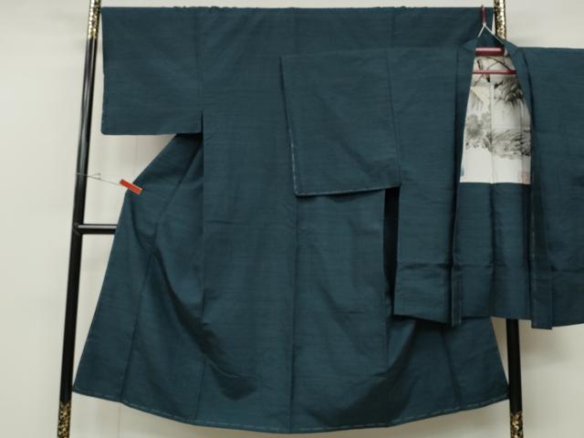 平和屋着物●男性　紬　アンサンブル　網代文様　正絹　逸品　CABD0170ut