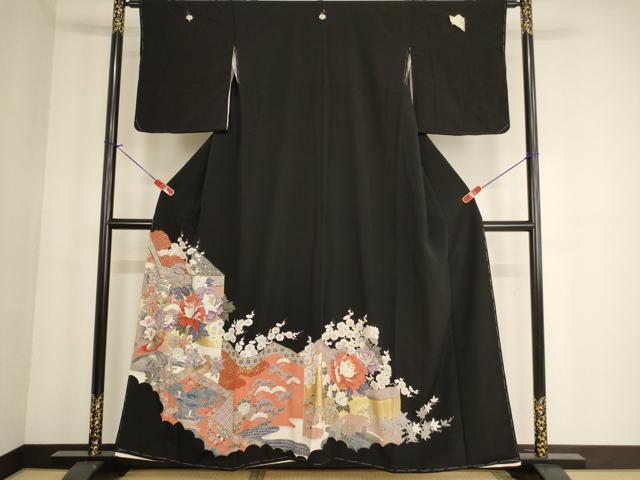 平和屋着物■豪華黒留袖　屏風花鳥文　金彩　正絹　逸品　未使用　AABF2270ja...