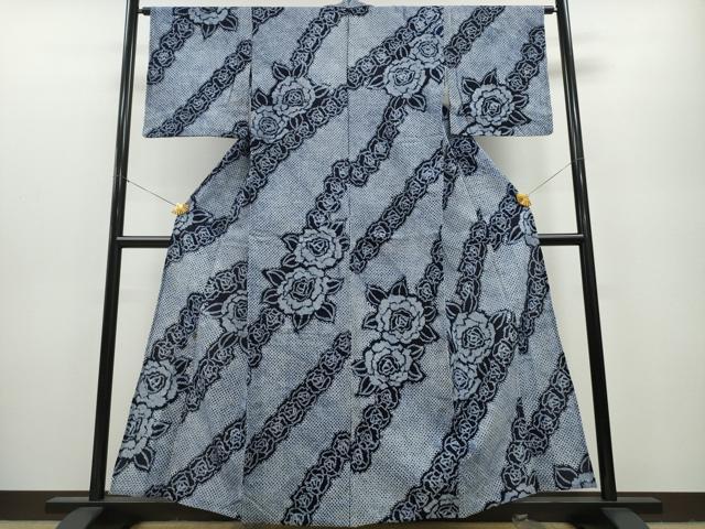 平和屋着物∴夏物　浴衣　有松鳴海絞り　薔薇　綿　逸品　CAAY4751ng